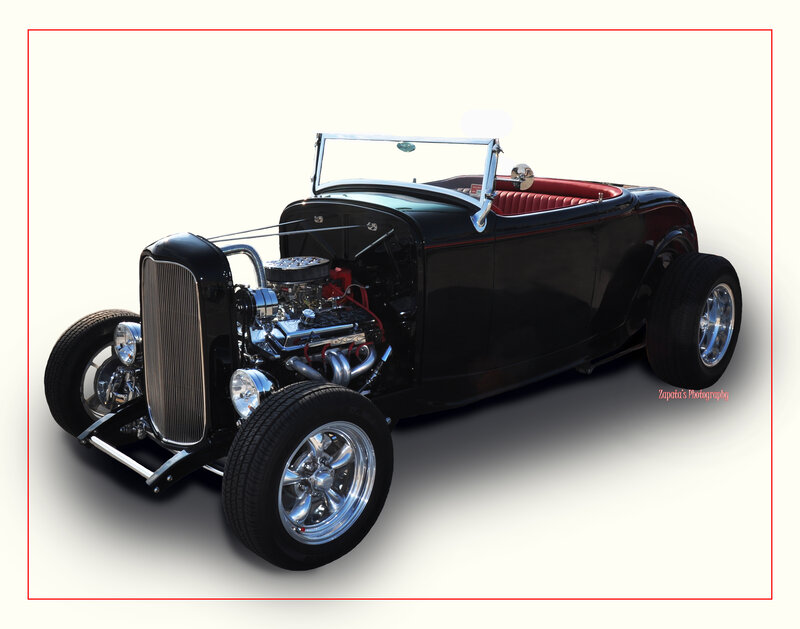 Black Hot Rod Car — Dramatic, Photograph, Red Interior