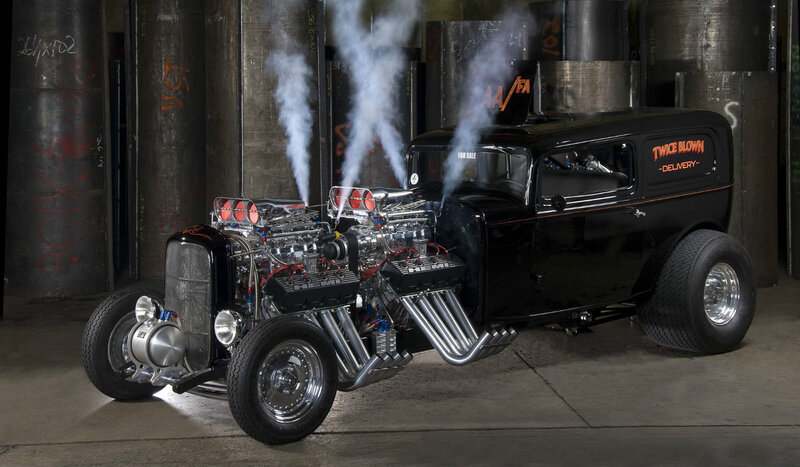 Black Hot Rod Car — Dramatic, Photograph, Smoke
