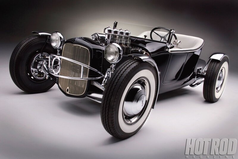 Black Hot Rod Car — Dramatic, Photograph, White-walled Tires