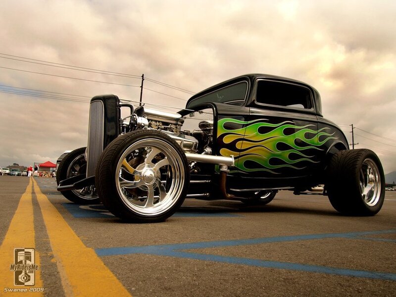 Black Hot Rod Car — Dramatic, Sunset, Photograph, Flame Decals
