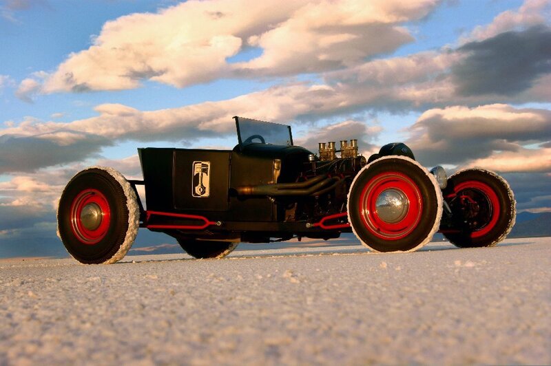 Black Hot Rod Car — Dramatic, Sunset, Photograph