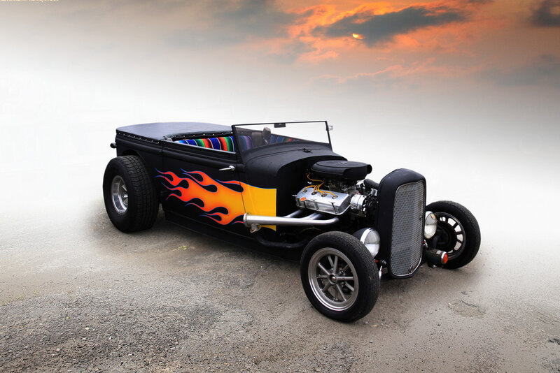 Black Hot Rod Car — Dramatic, Sunset