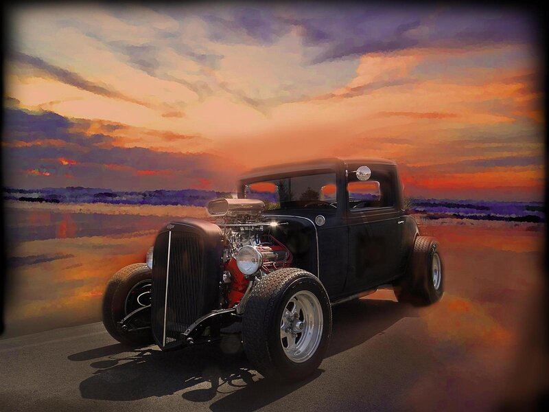 Black Hot Rod Car — Orange