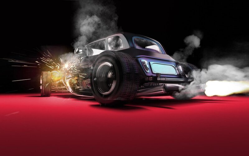 Black Hot Rod Car — Red, Dramatic, Night