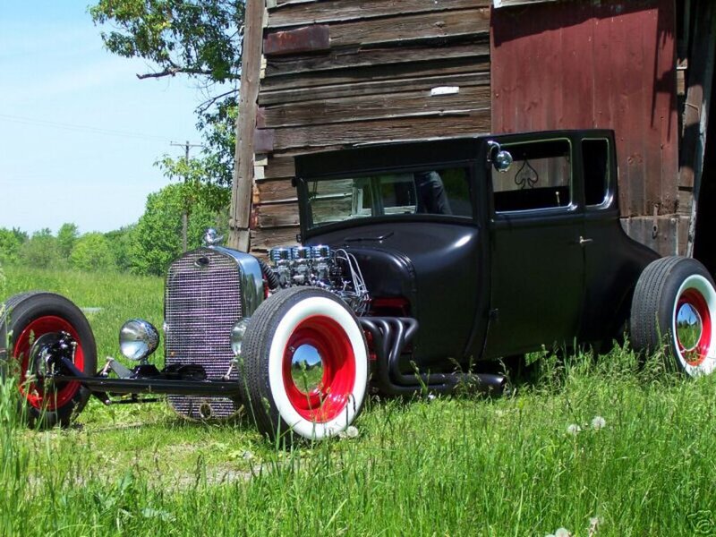 Black Hot Rod Car — Rural, Afternoon