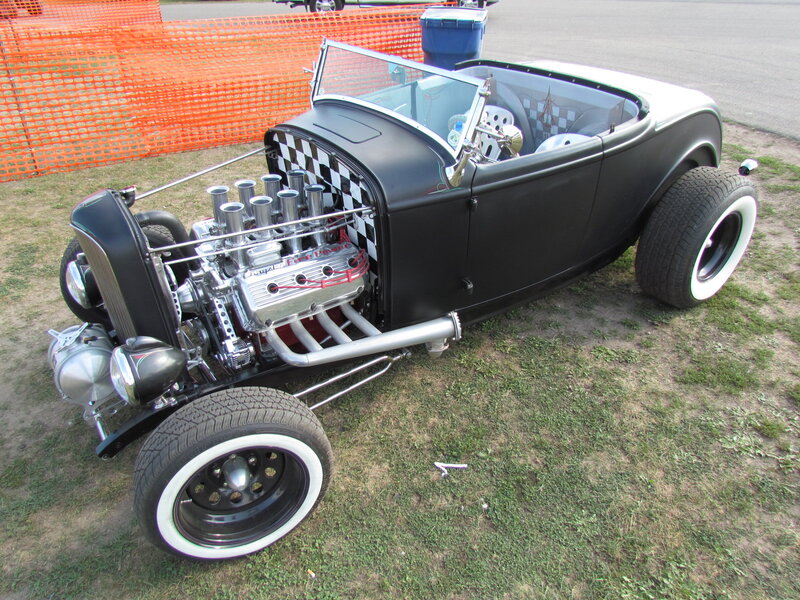 Black Hot Rod Car — Showcase, Afternoon, Photograph, Engine
