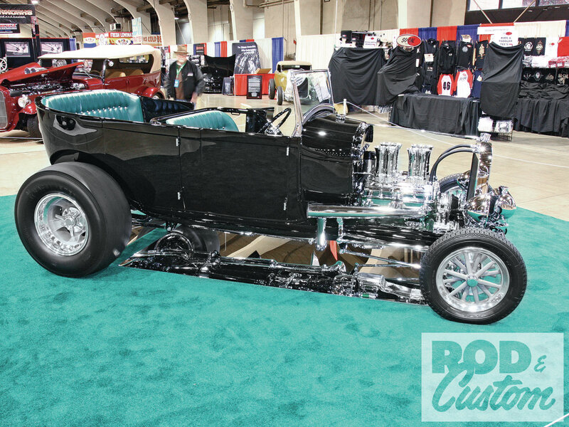 Black Hot Rod Car — Showcase, Photograph, Car Show, Green Carpet