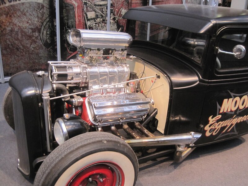 Black Hot Rod Car — Showroom, Photograph, Engine