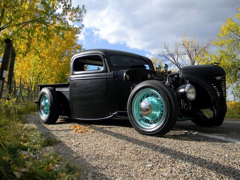 Black Hot Rod Truck — Dramatic, Autumn