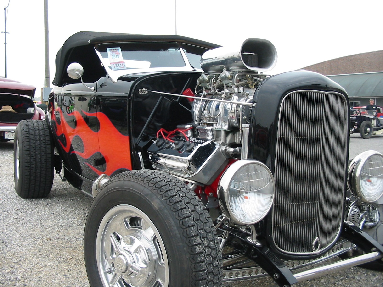 Black hot rod with flame decals