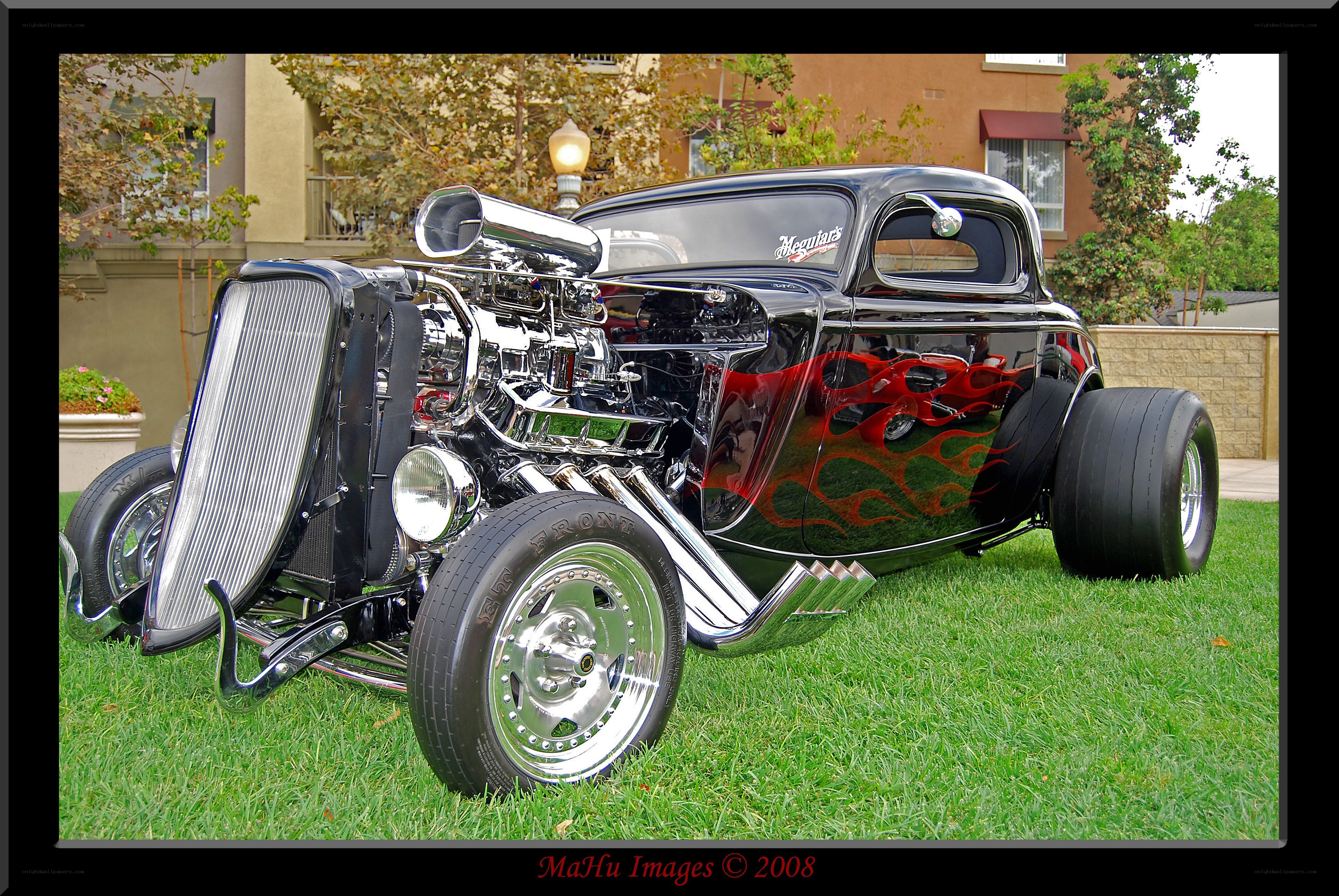 black hot rod with flames