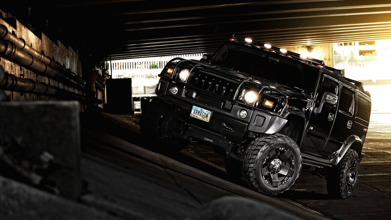 Black Hummer H2 Suv — Dramatic, Night, Photograph