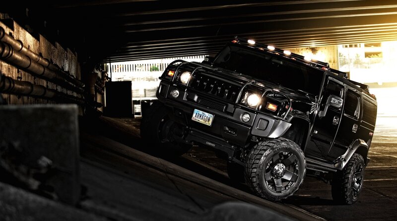 Black Hummer H2 Suv — Dramatic, Night, Photograph, Underpass