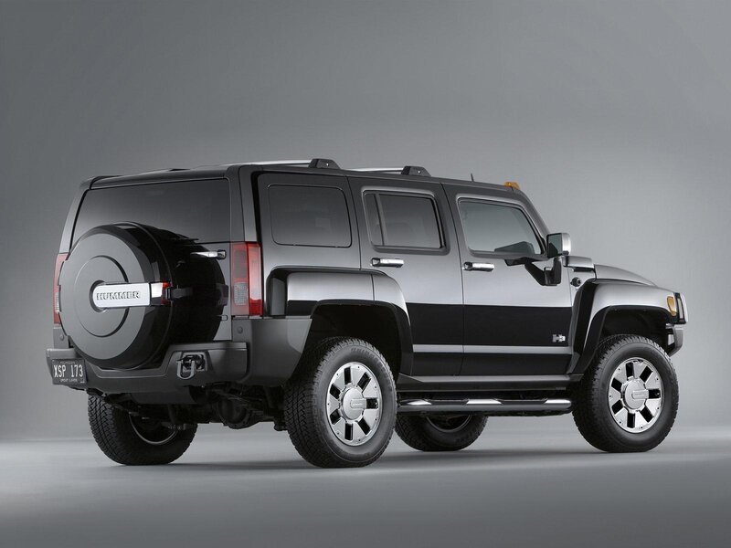 Black Hummer H3 Suv — Gray, Neutral, Photograph, Spare Tire, Side Step
