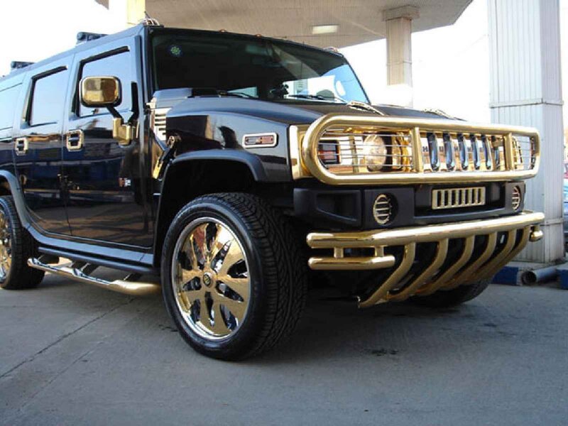 black hummer with gold accents