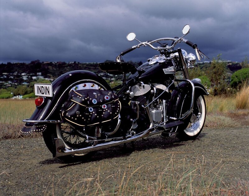 Black Indian motorcycle in field
