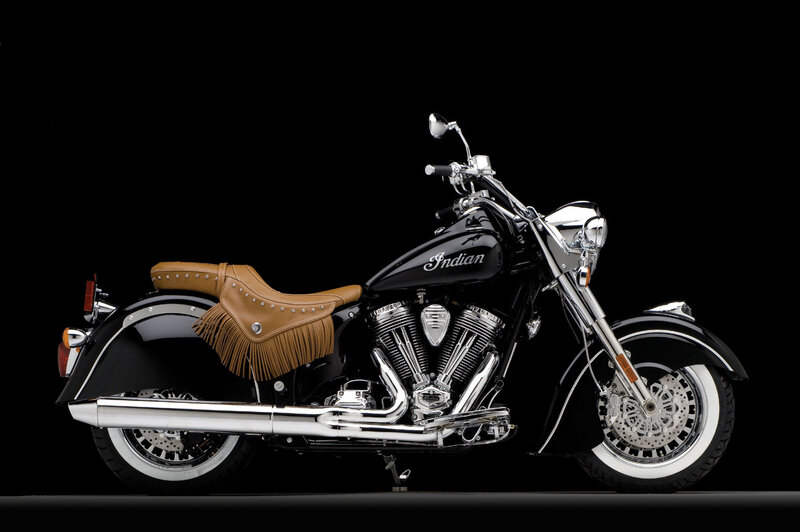 Black Indian motorcycle with brown seat