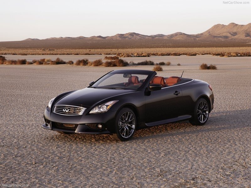 Black Infiniti convertible in desert