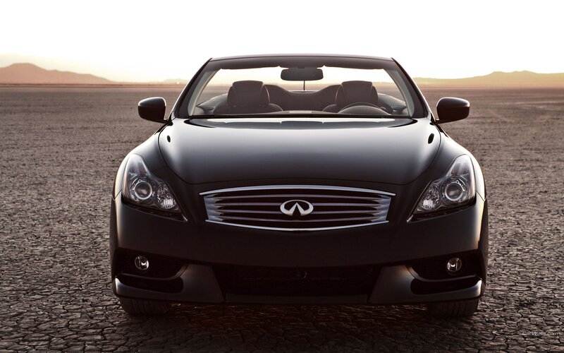 Black Infiniti convertible in desert
