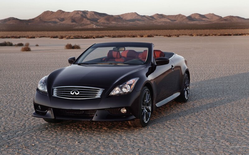 Black Infiniti convertible in desert