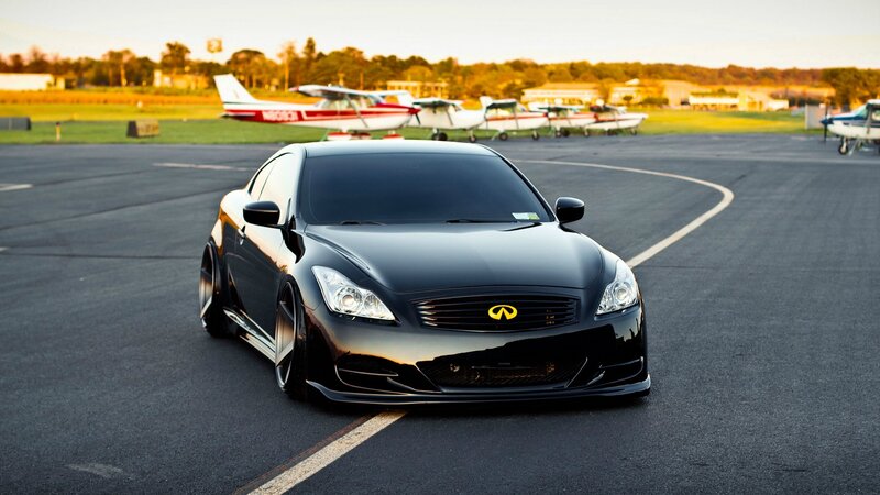 Black Infiniti Coupe — Calm, Sunset