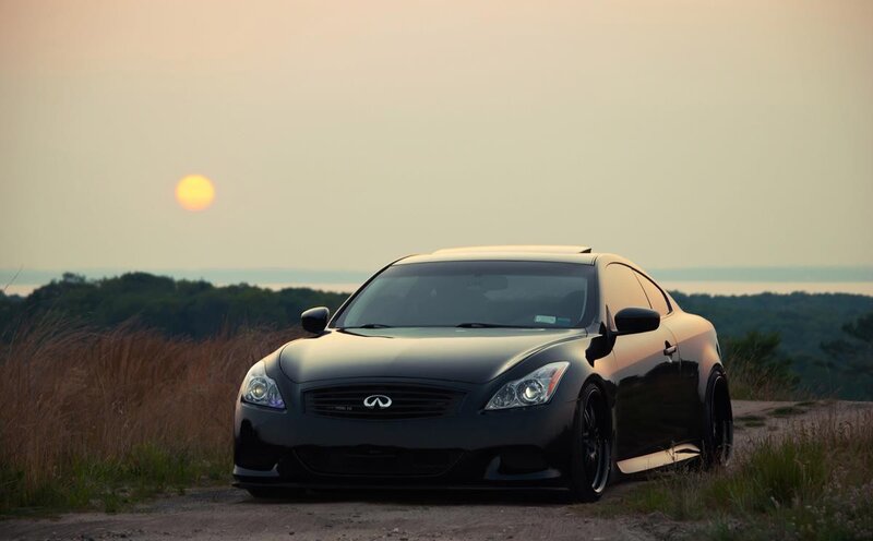 Black Infiniti G37 at sunset
