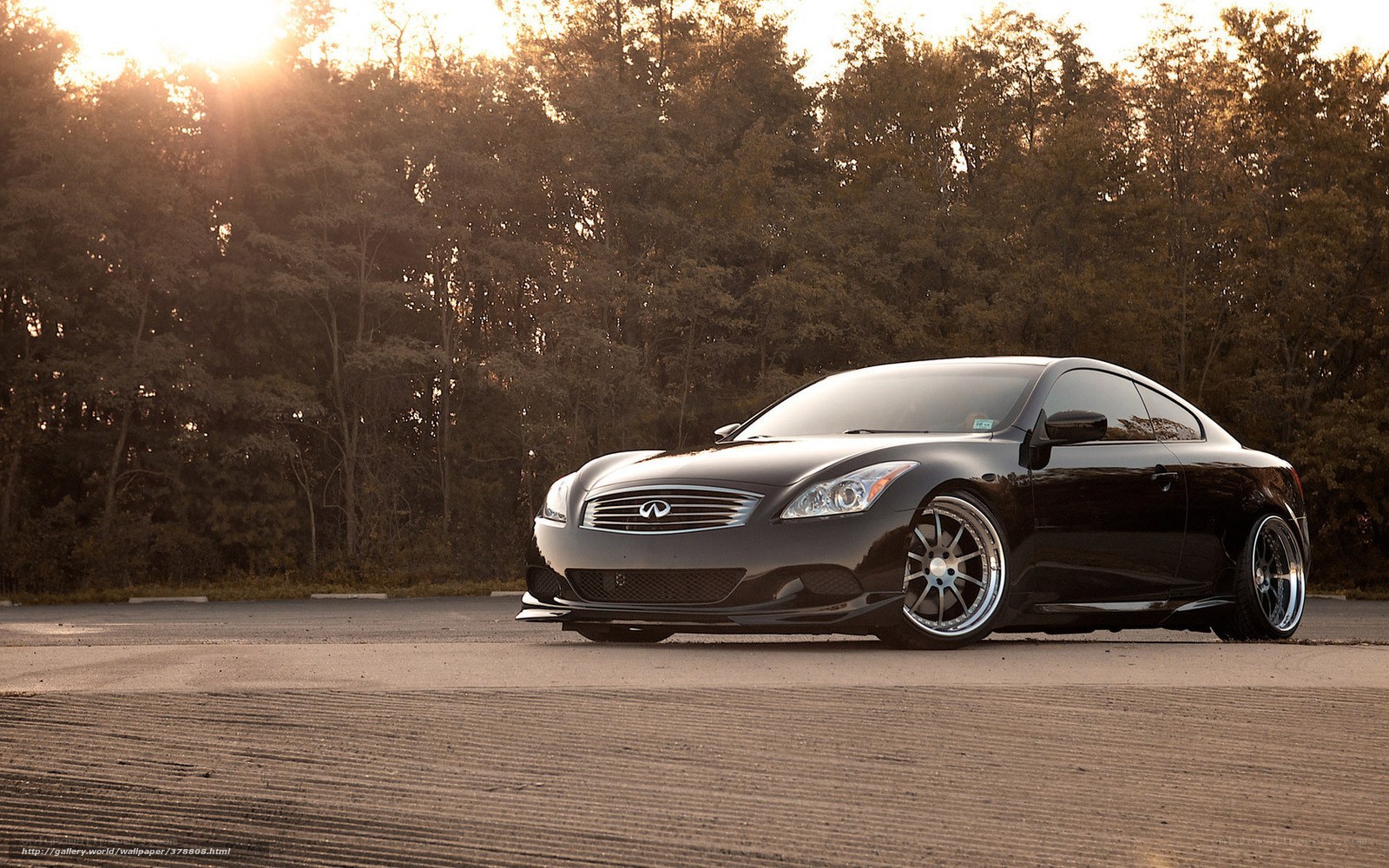 Black Infiniti G37 at sunset