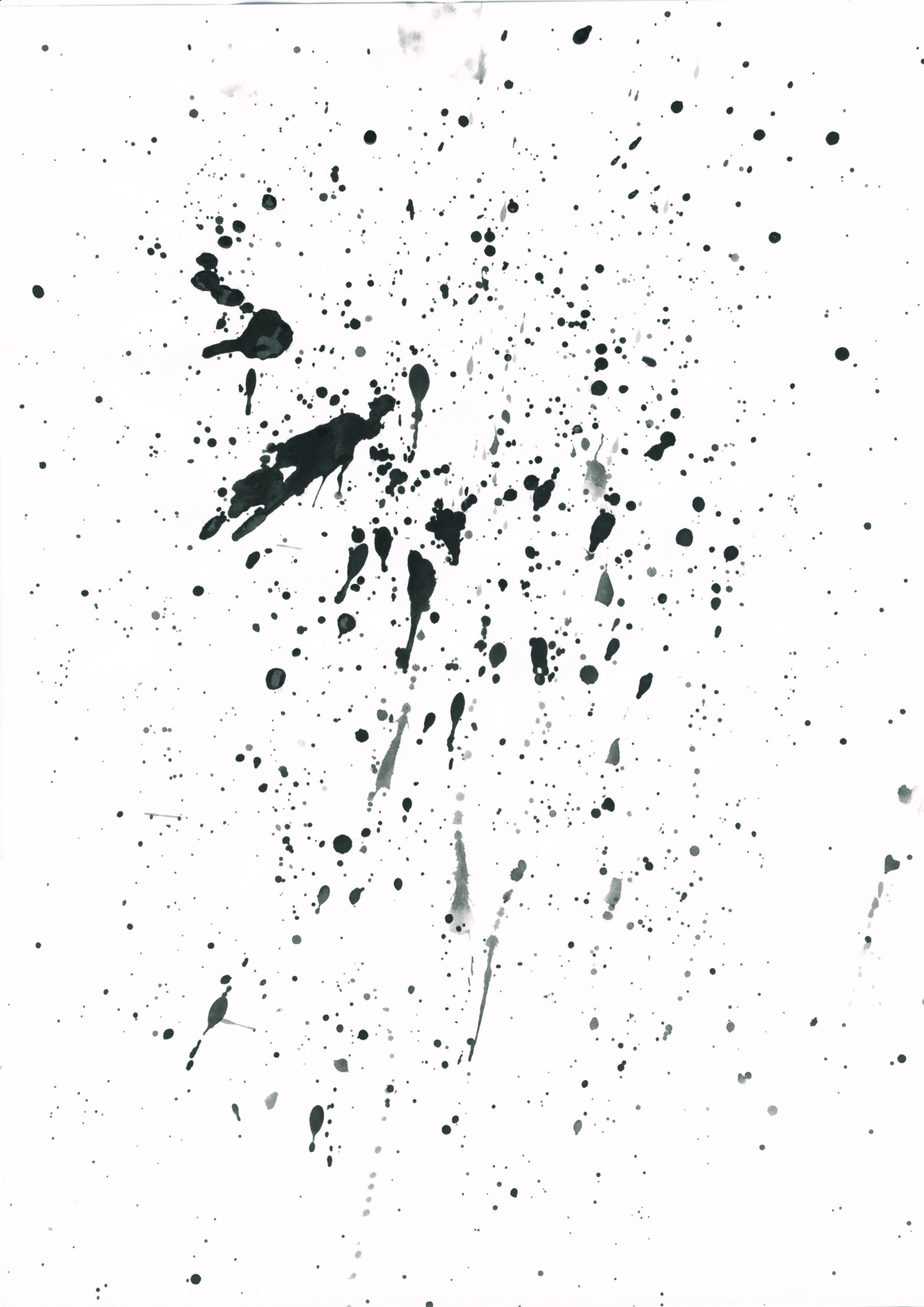 black ink splatters on white