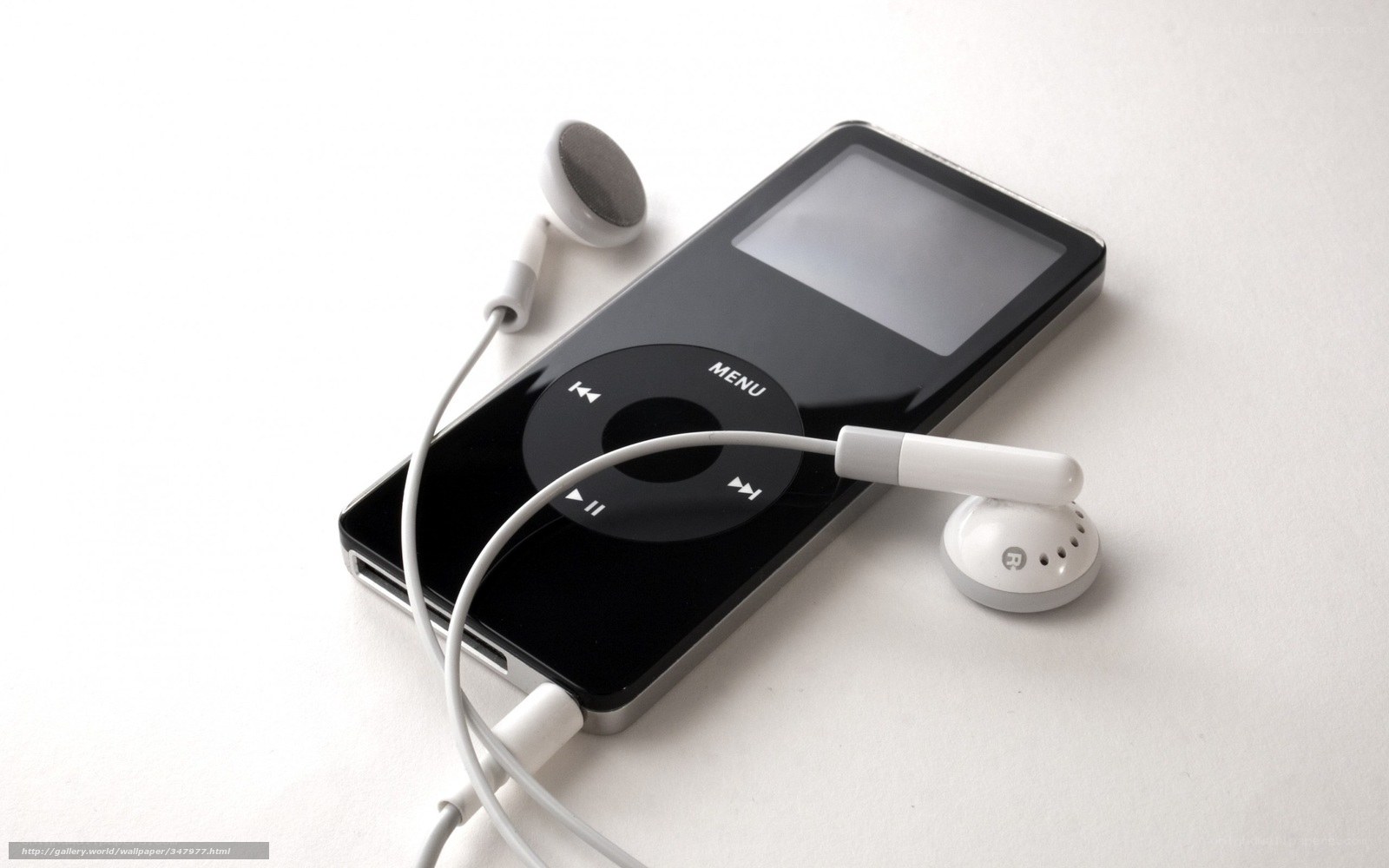 Black iPod with white earbuds