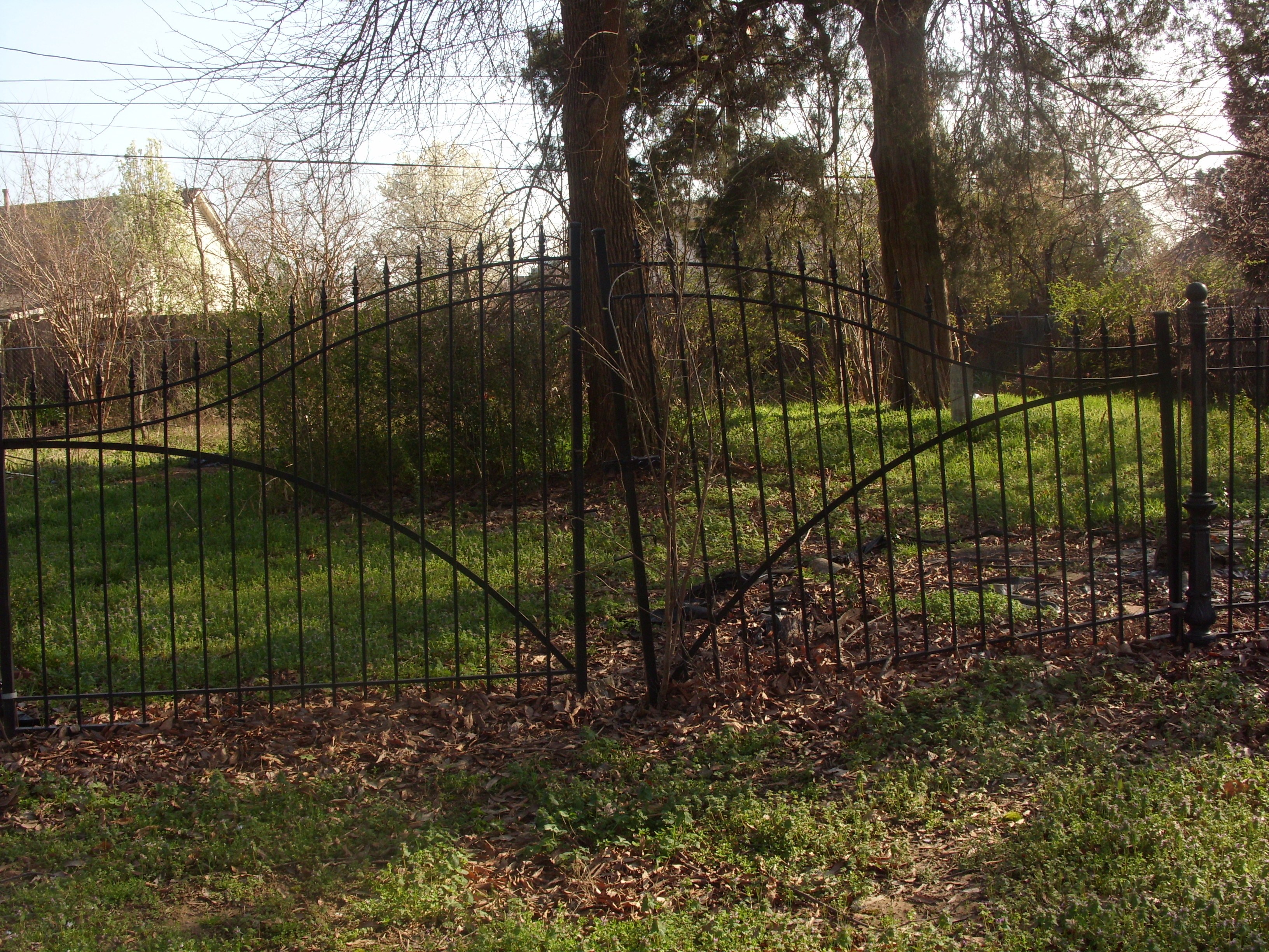 black iron fence in backyard