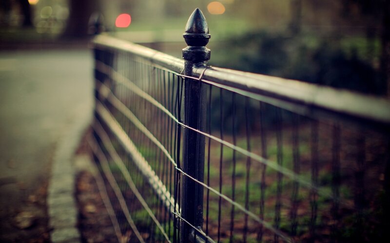 black iron fence in park