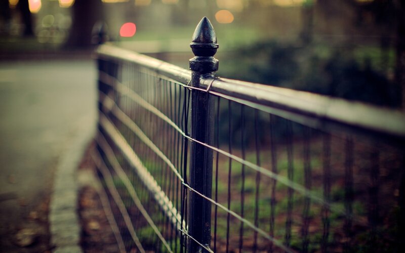 black iron fence in park