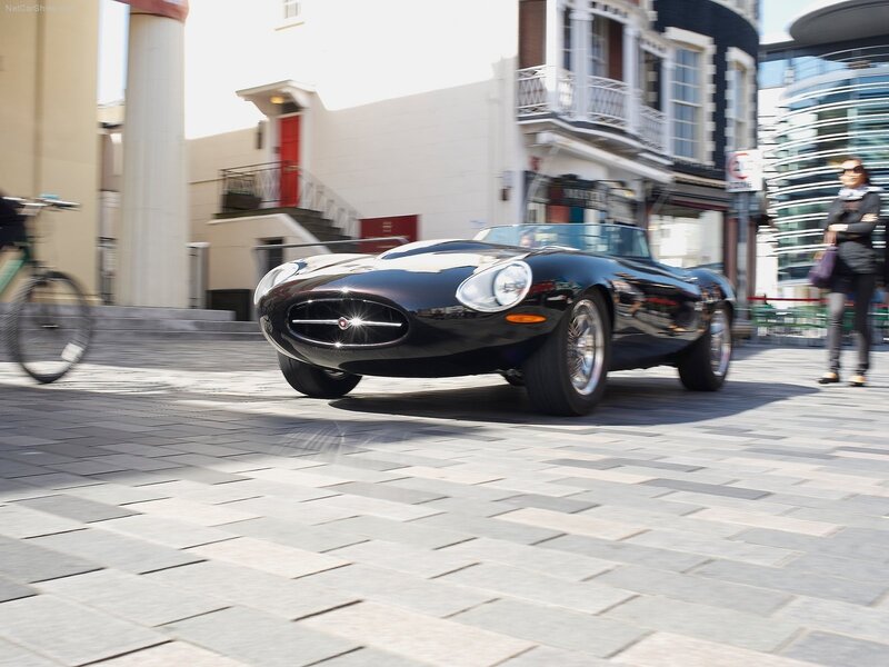 Black Jaguar E-Type on city street