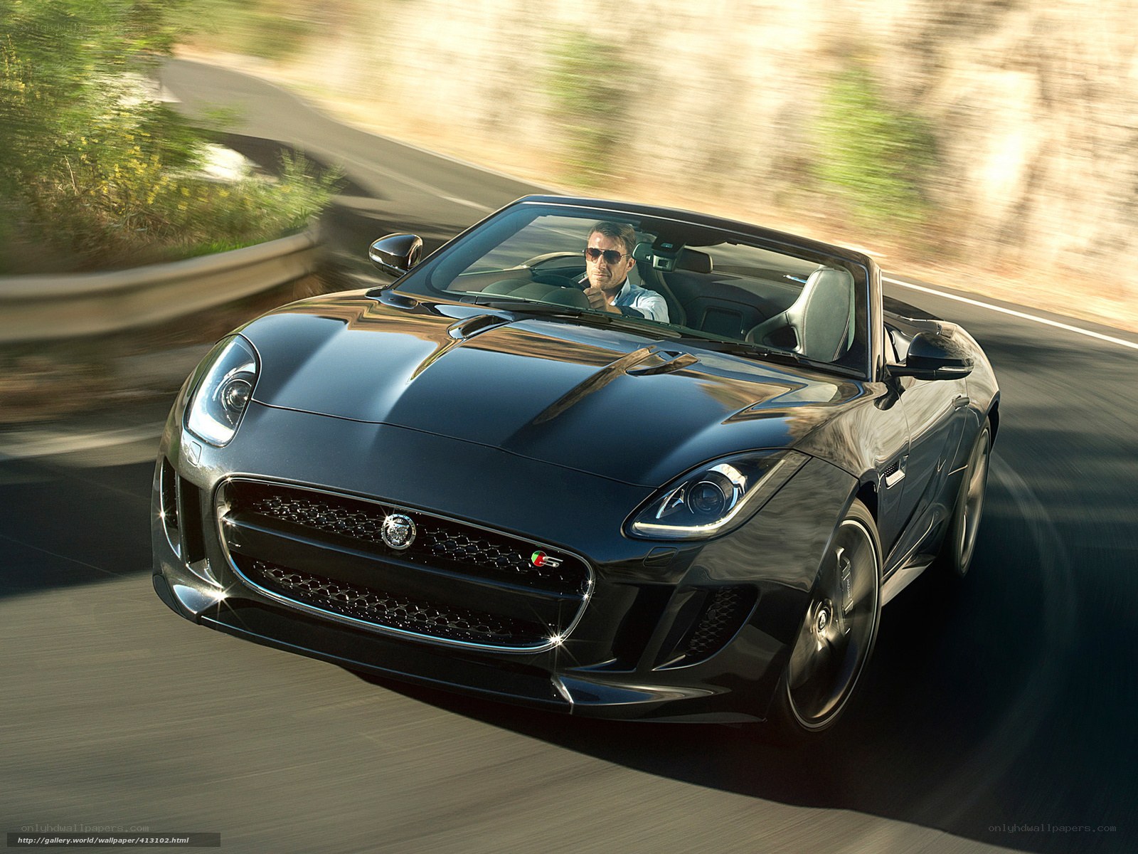 Black Jaguar F-Type driving on road