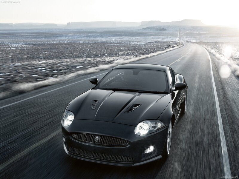 Black Jaguar F-Type on desert road