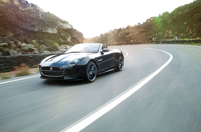 Black Jaguar F-Type on winding road