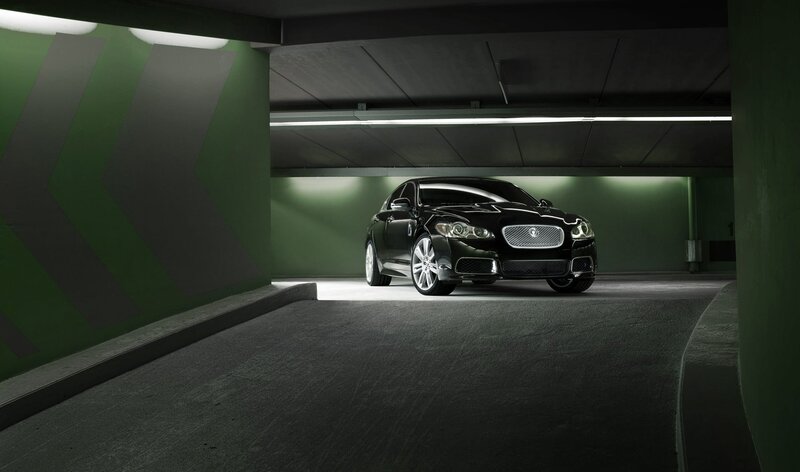 Black Jaguar in parking garage