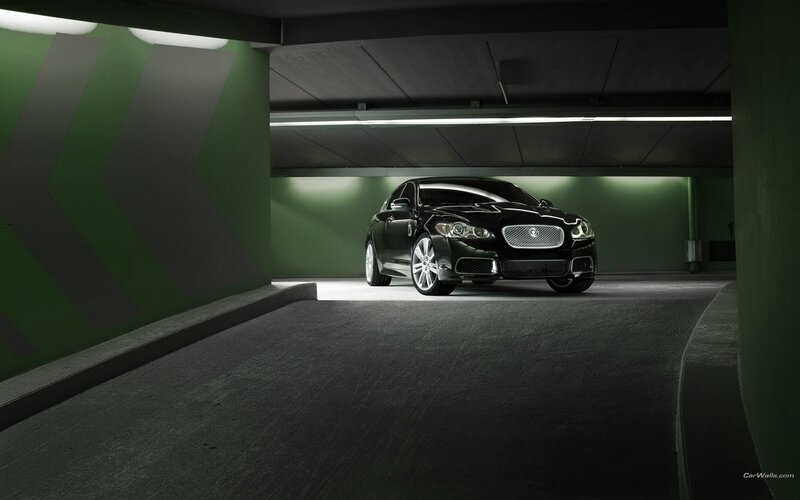 Black Jaguar in parking garage