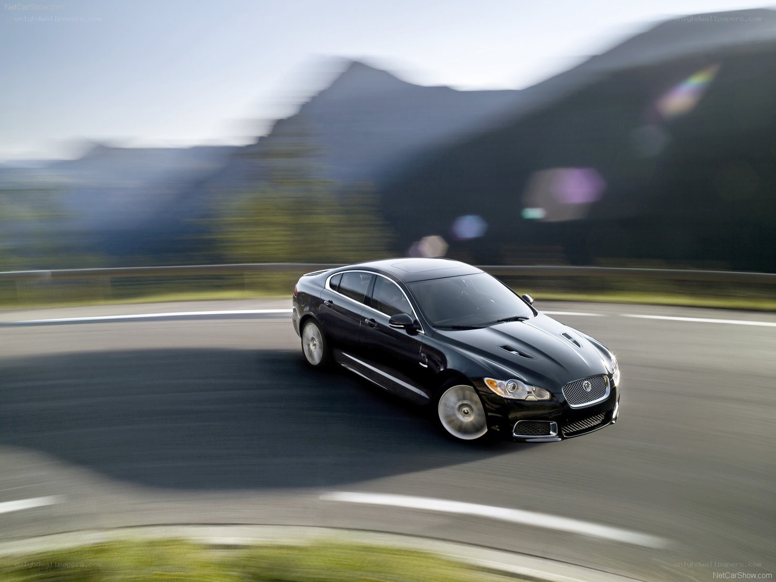 Black Jaguar XFR in motion
