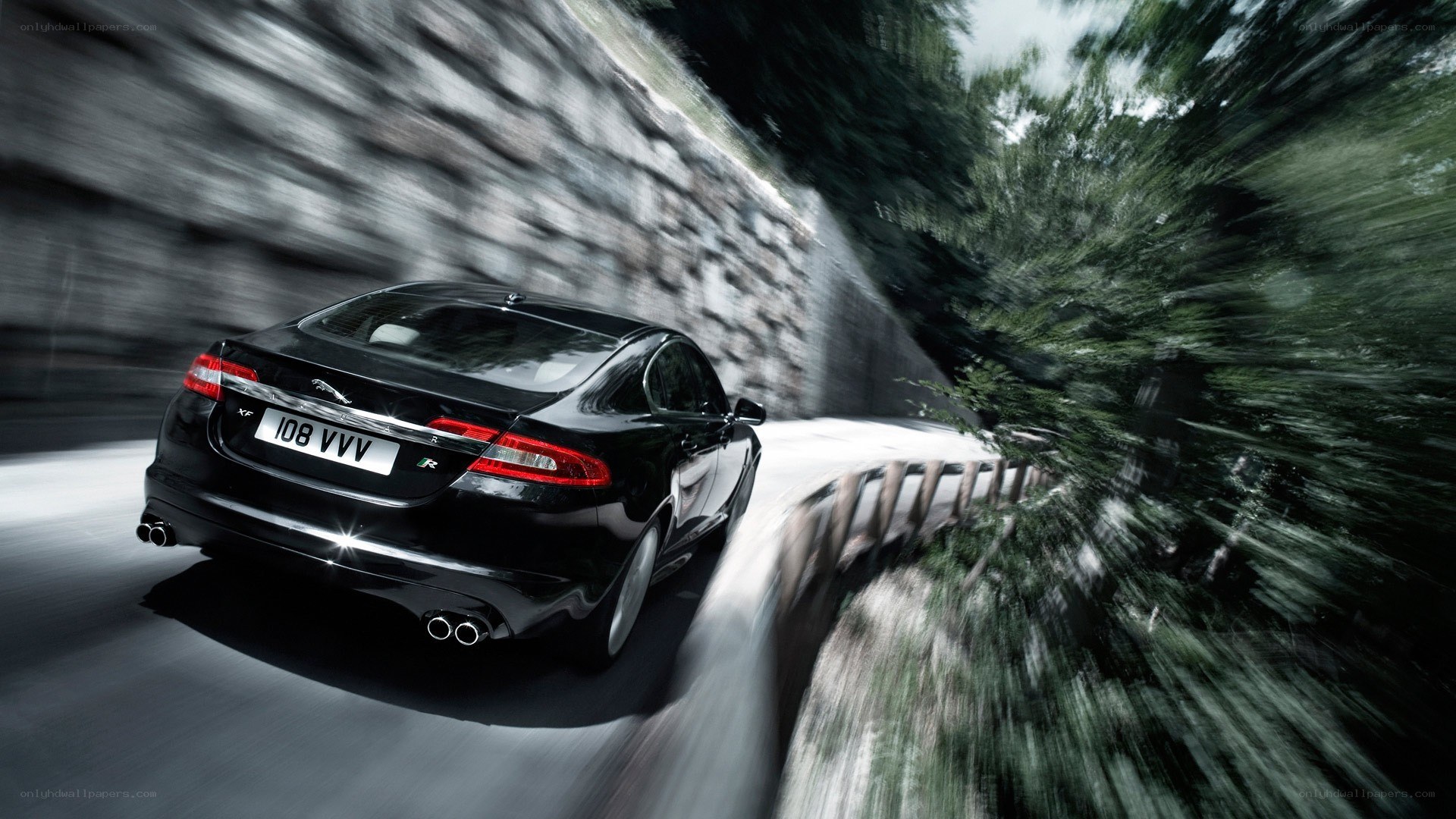 Black Jaguar XFR in motion