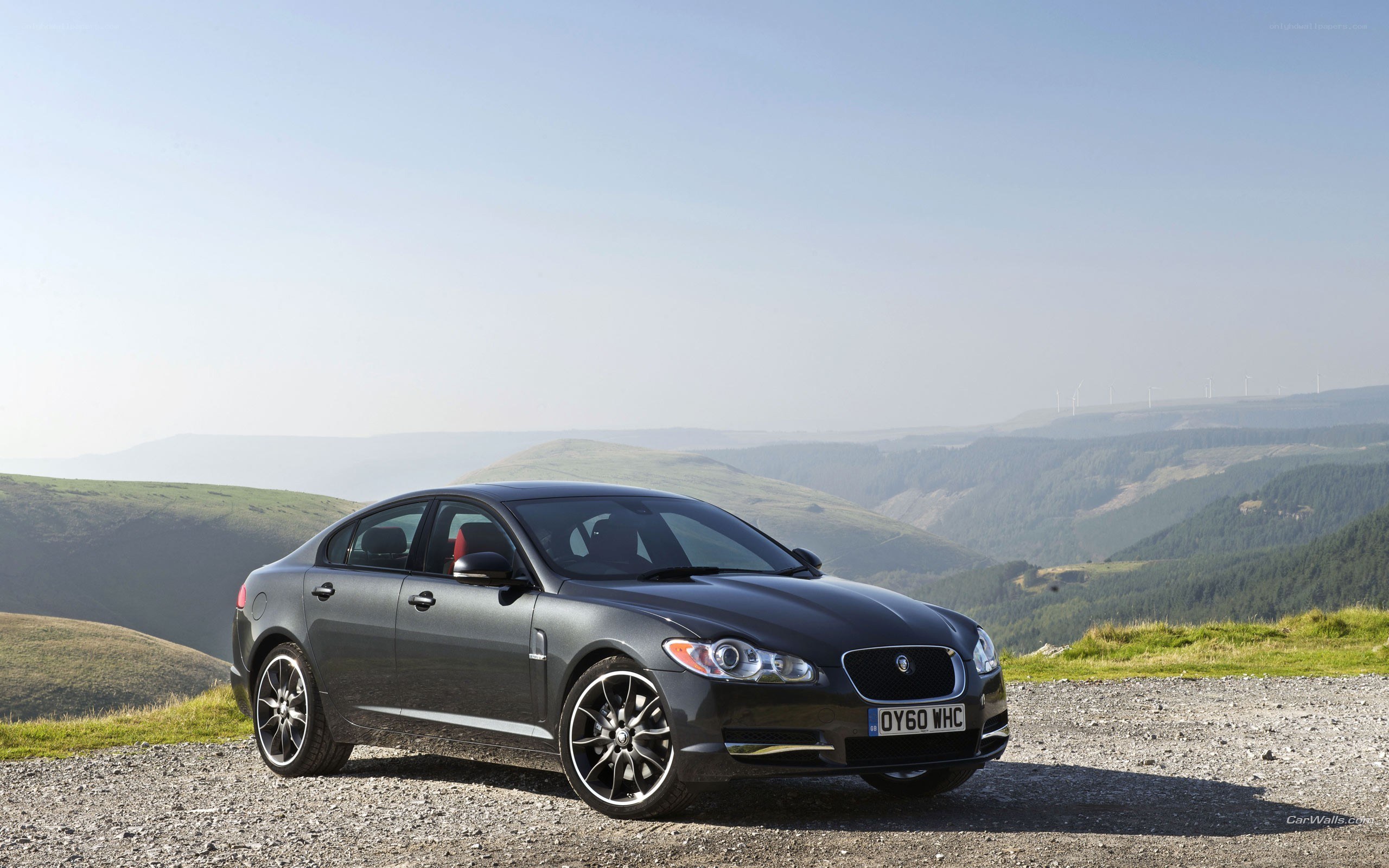 Black Jaguar XFR on a hillside