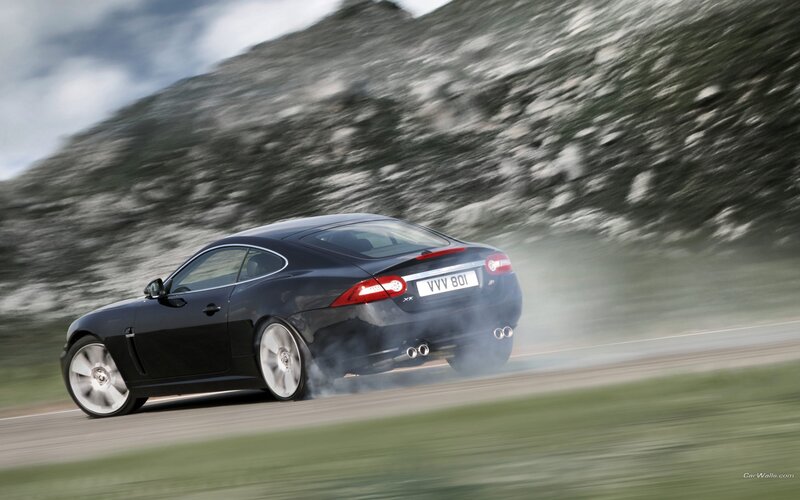 Black Jaguar XKR in motion