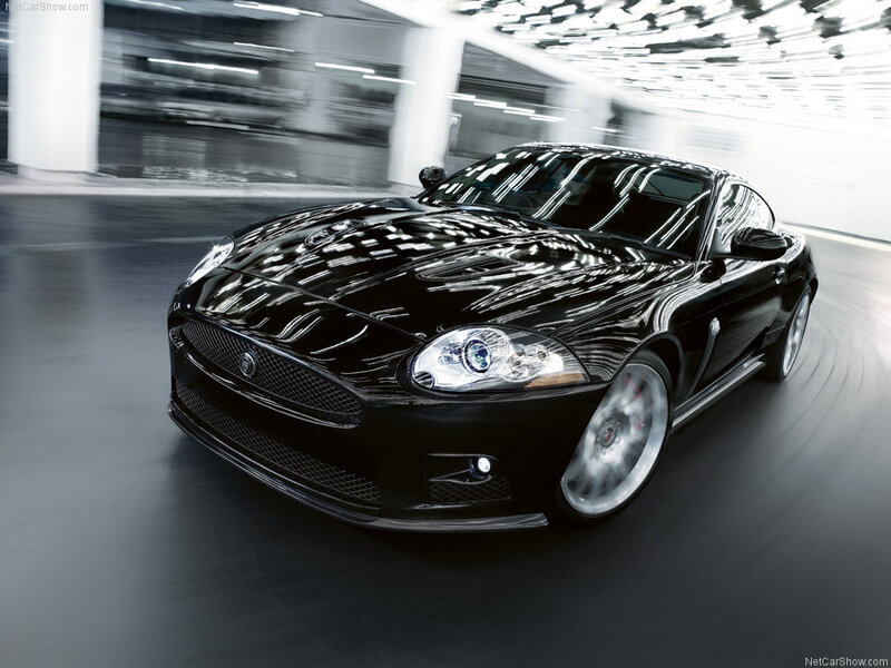 Black Jaguar XKR in motion
