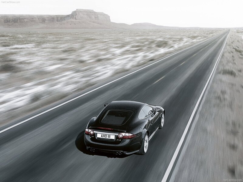 Black Jaguar XKR-S on desert road