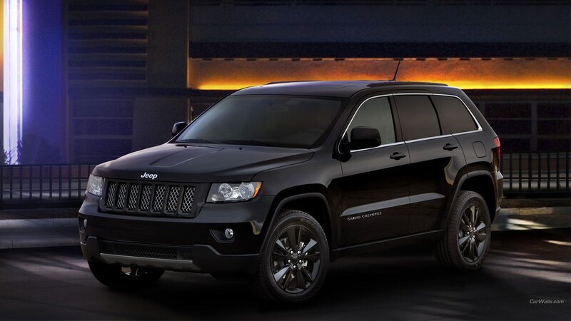 Black Jeep Grand Cherokee — Dramatic, Night, Photograph, Building, Fence