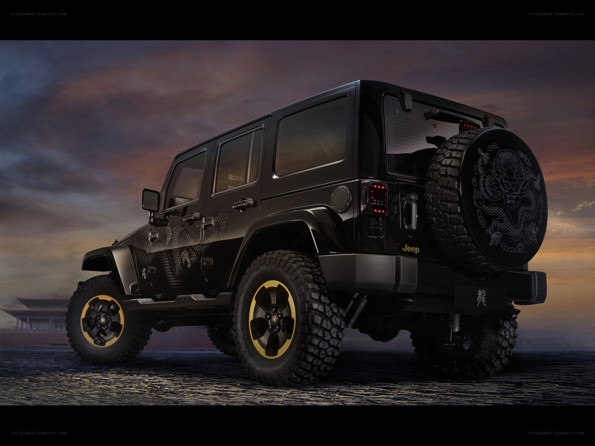 Black Jeep with dragon design