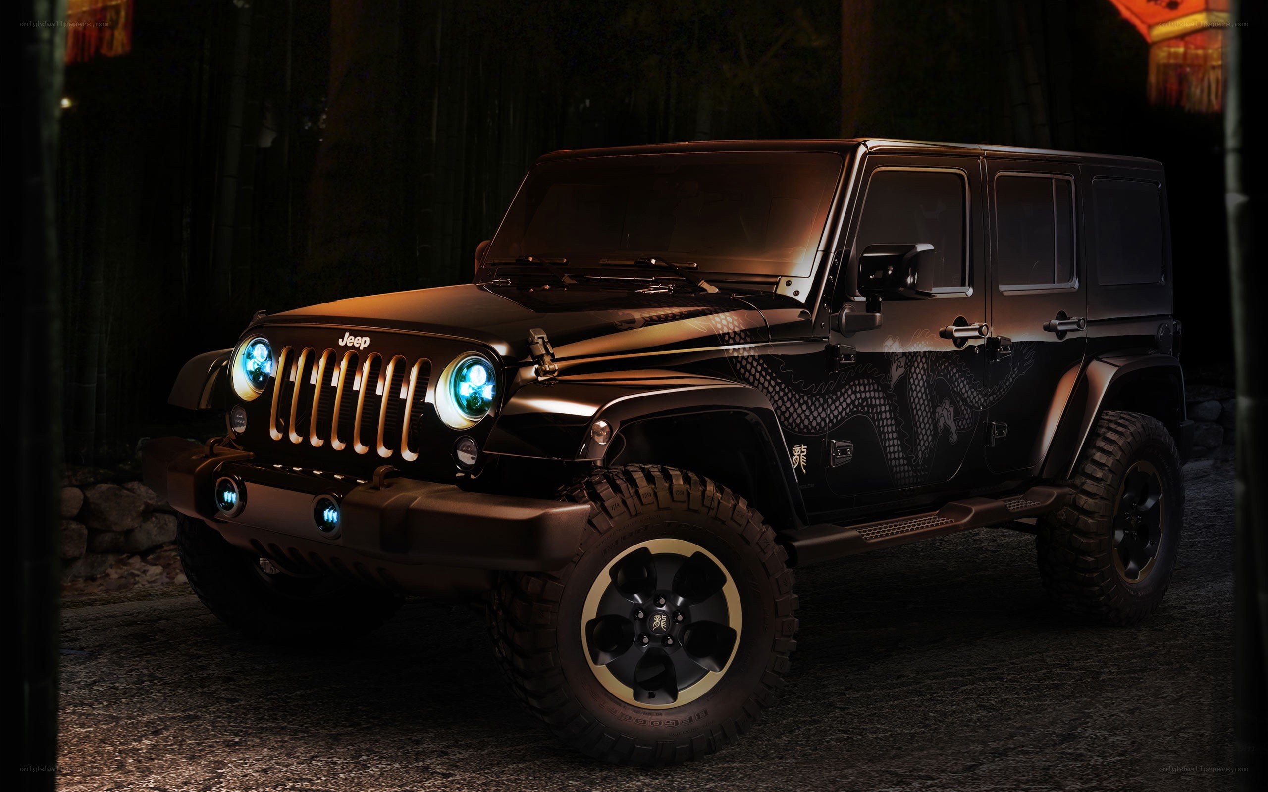 Black Jeep with dragon design