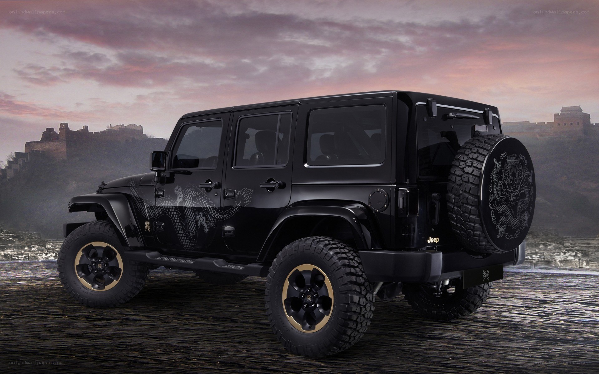 Black Jeep with dragon design