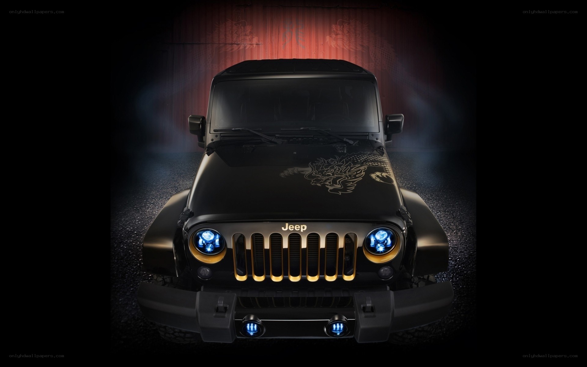 black jeep with dragon design