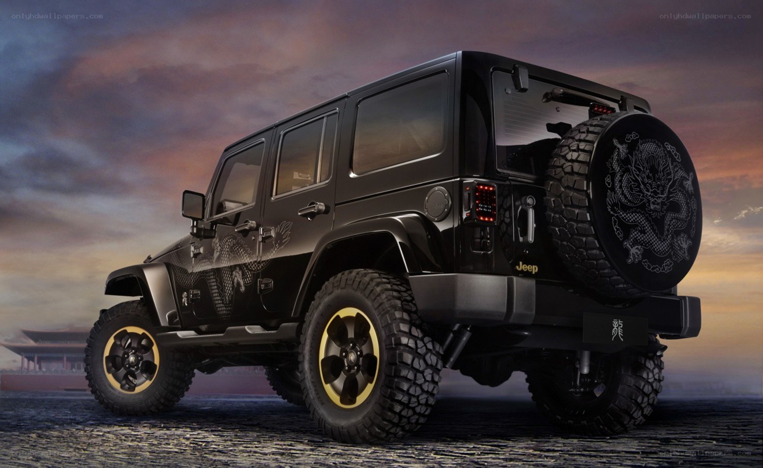 Black Jeep with dragon design